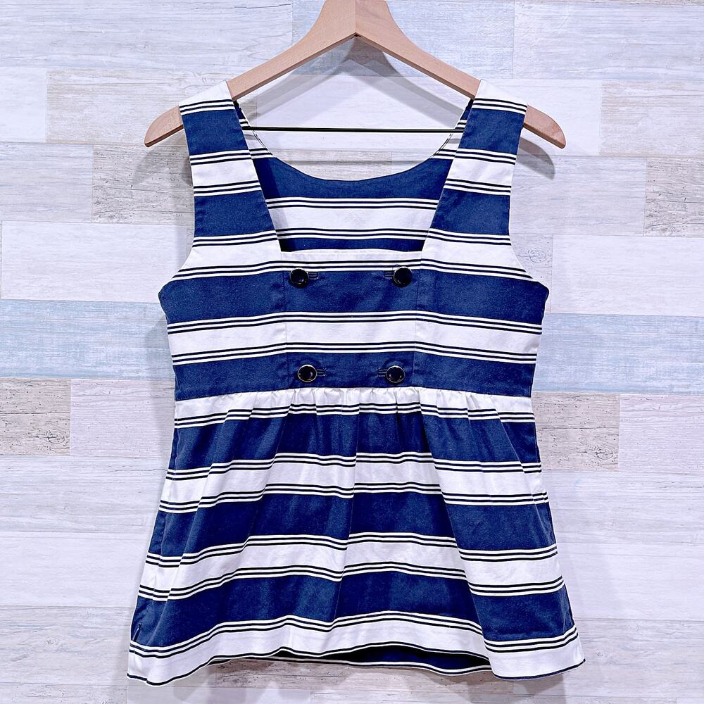 Vineyard Vines Striped Peplum Sailor Top White Blue Nautical Casual Womens 8